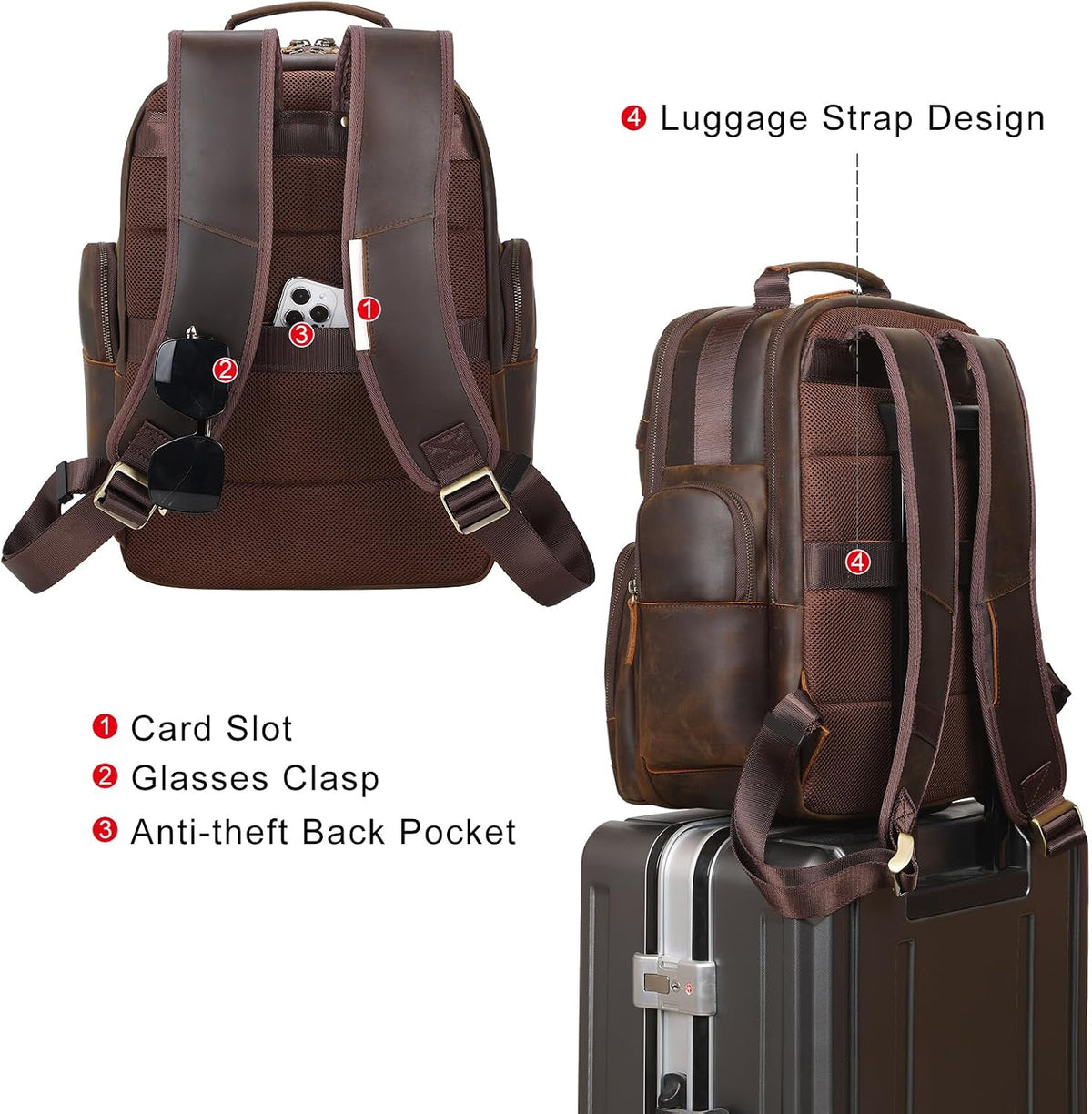 Ashcroft™ Vintage Leather Laptop Backpack — 15.6″ Business Rucksack