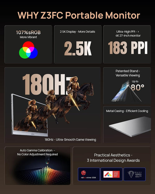 ARZOPA 16.1'' 180Hz 2.5K Portable Monitor
