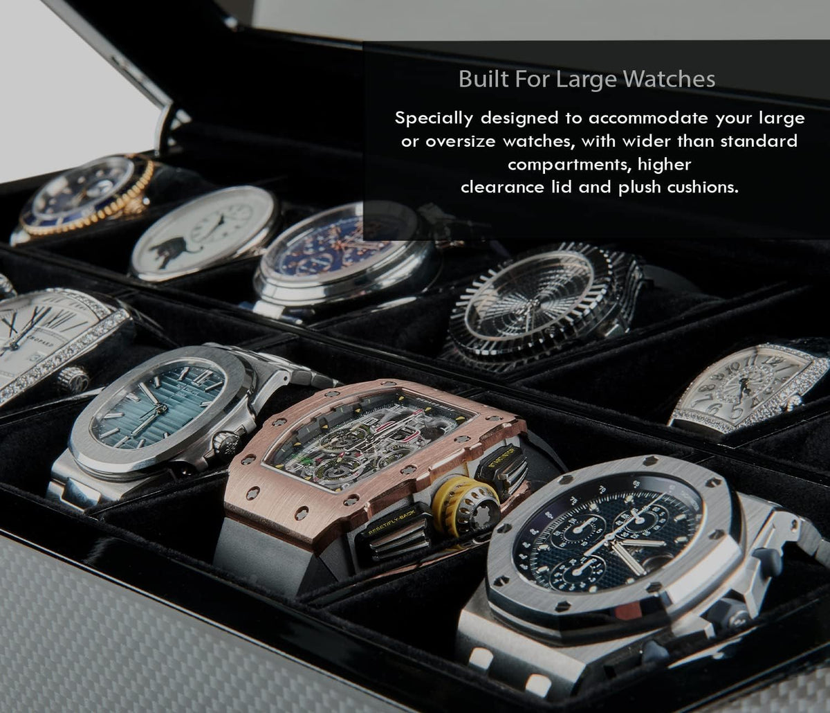 Valcourt™ Carbon 12-Slot Watch Box — Lockable Glass Display