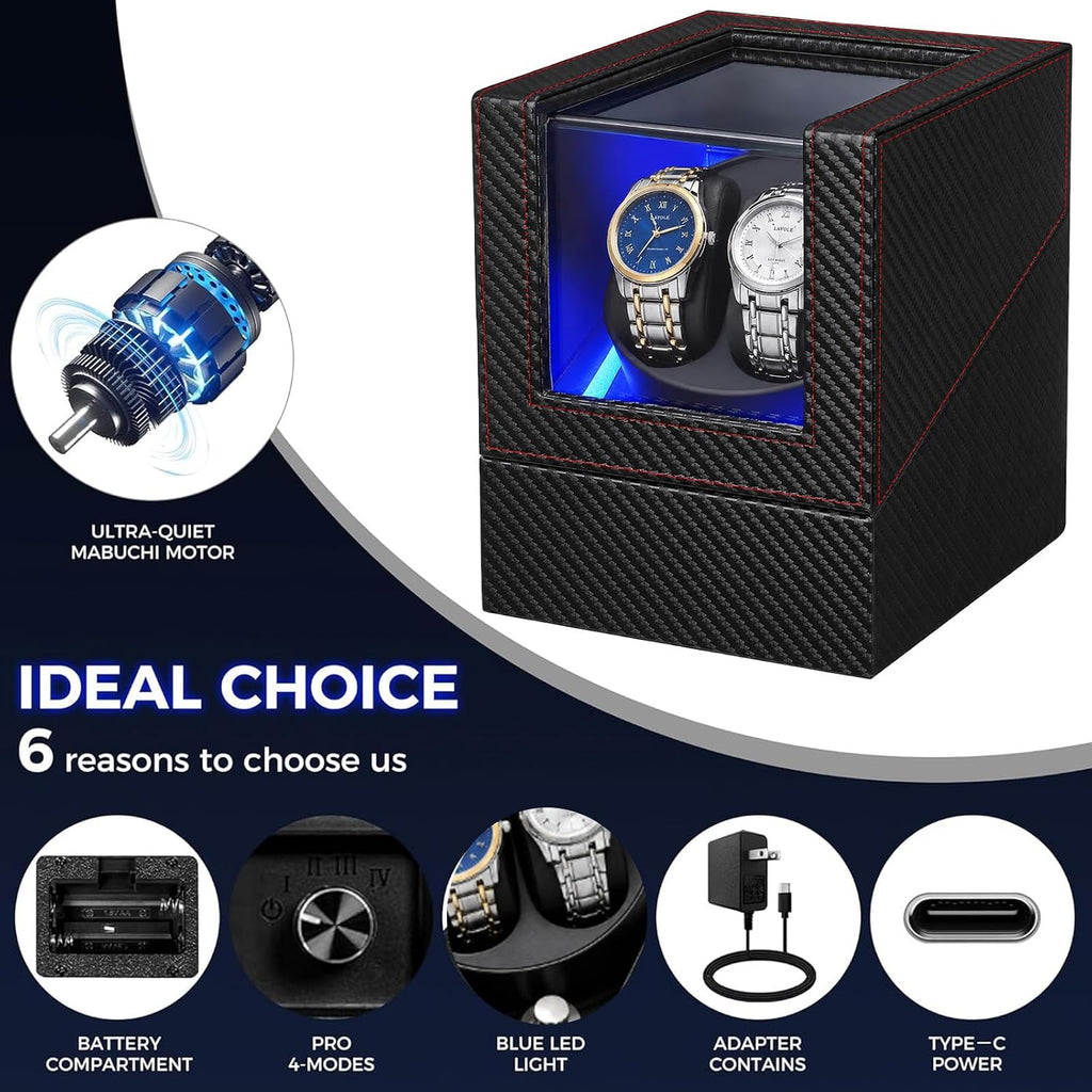 Rotare™ Twin Watch Winder — 5 Modes with Crystal Display Glass