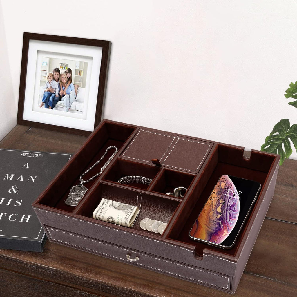 Norwood™ 2-Tier Valet Box with Charging Station — Brown