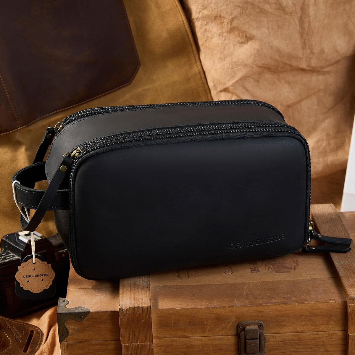 Ridgeway™ Full-Grain Leather Travel Pouch — Black