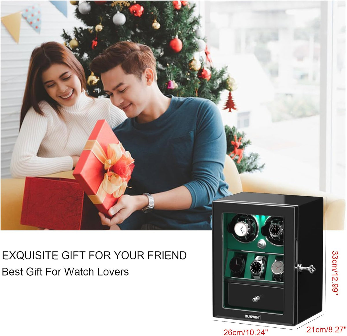 Rotare™ Dual Watch Winder — Lockable, LED-Lit, Holds 2 + 3 Storage