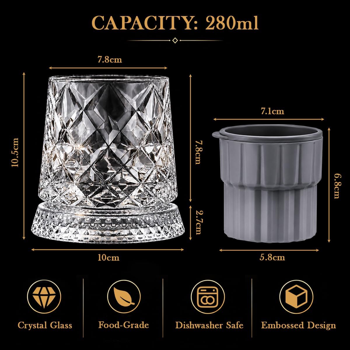 Balvorne™ 360° Spinning Whisky Glasses — Set of 4, Diamond Cut Gift Set