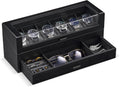 Valcourt™ Wooden 6-Slot Watch Box — 2-Layer with Valet Drawer, Black