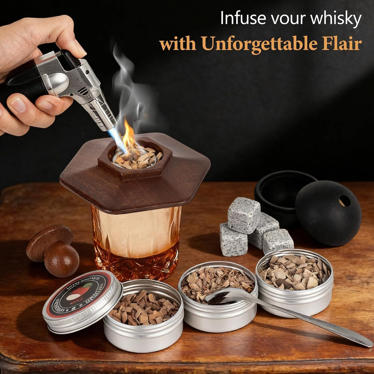 Emberton™ Old Fashioned Smoker Kit — Torch, 6 Wood Flavours & Ice Mould