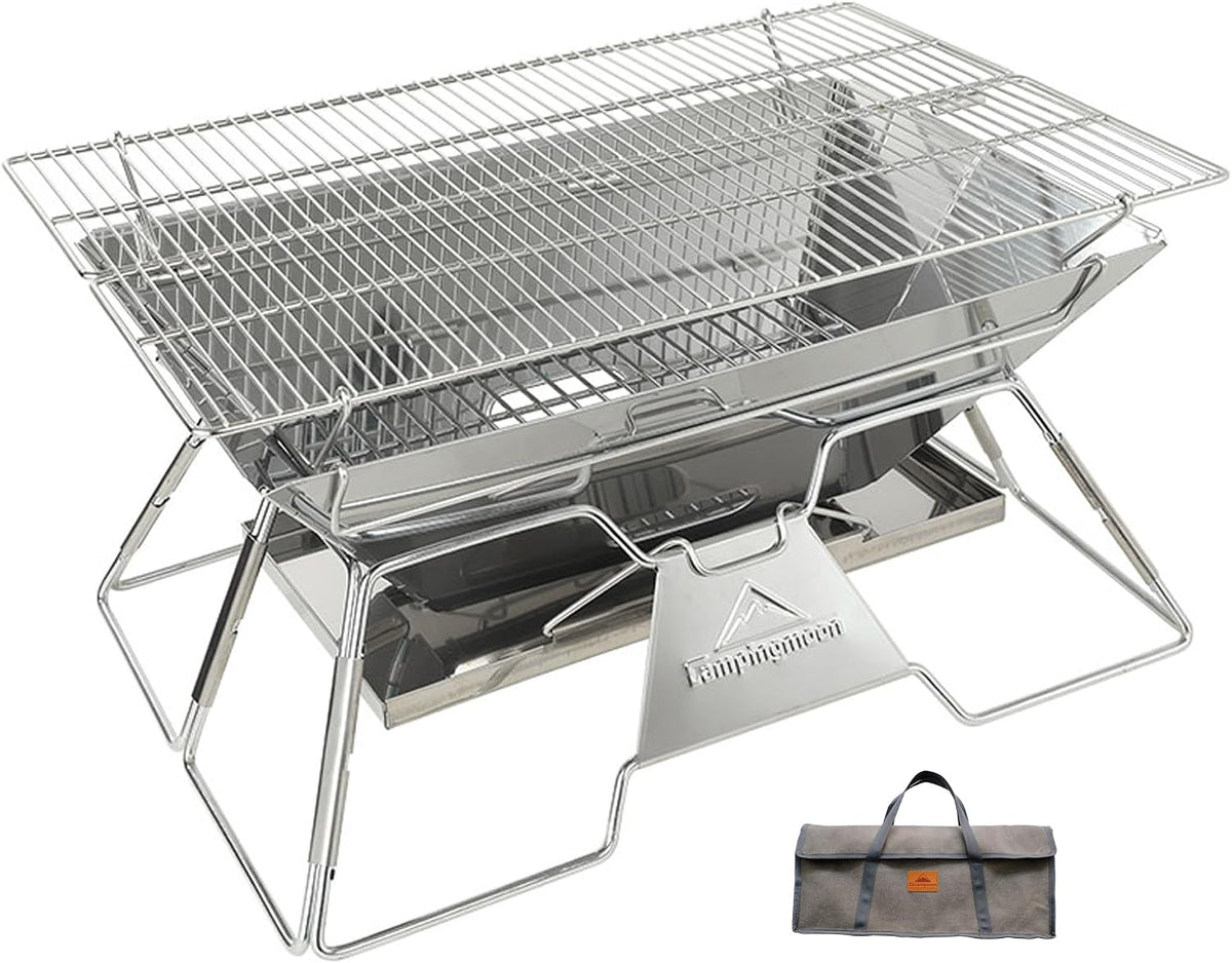 CAMPINGMOON Portable Fire Pit Grill Large 20 Inch Stainless 