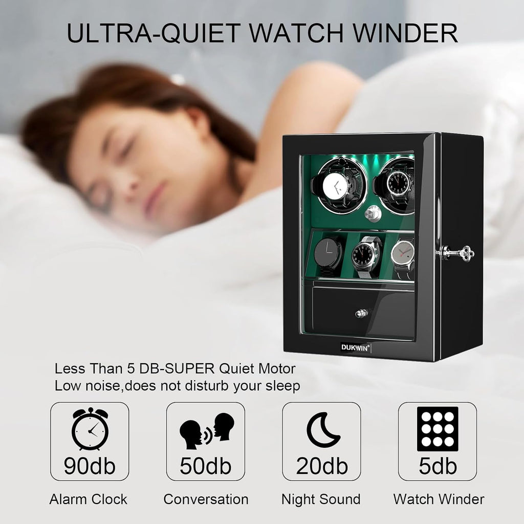 Rotare™ Dual Watch Winder — Lockable, LED-Lit, Holds 2 + 3 Storage