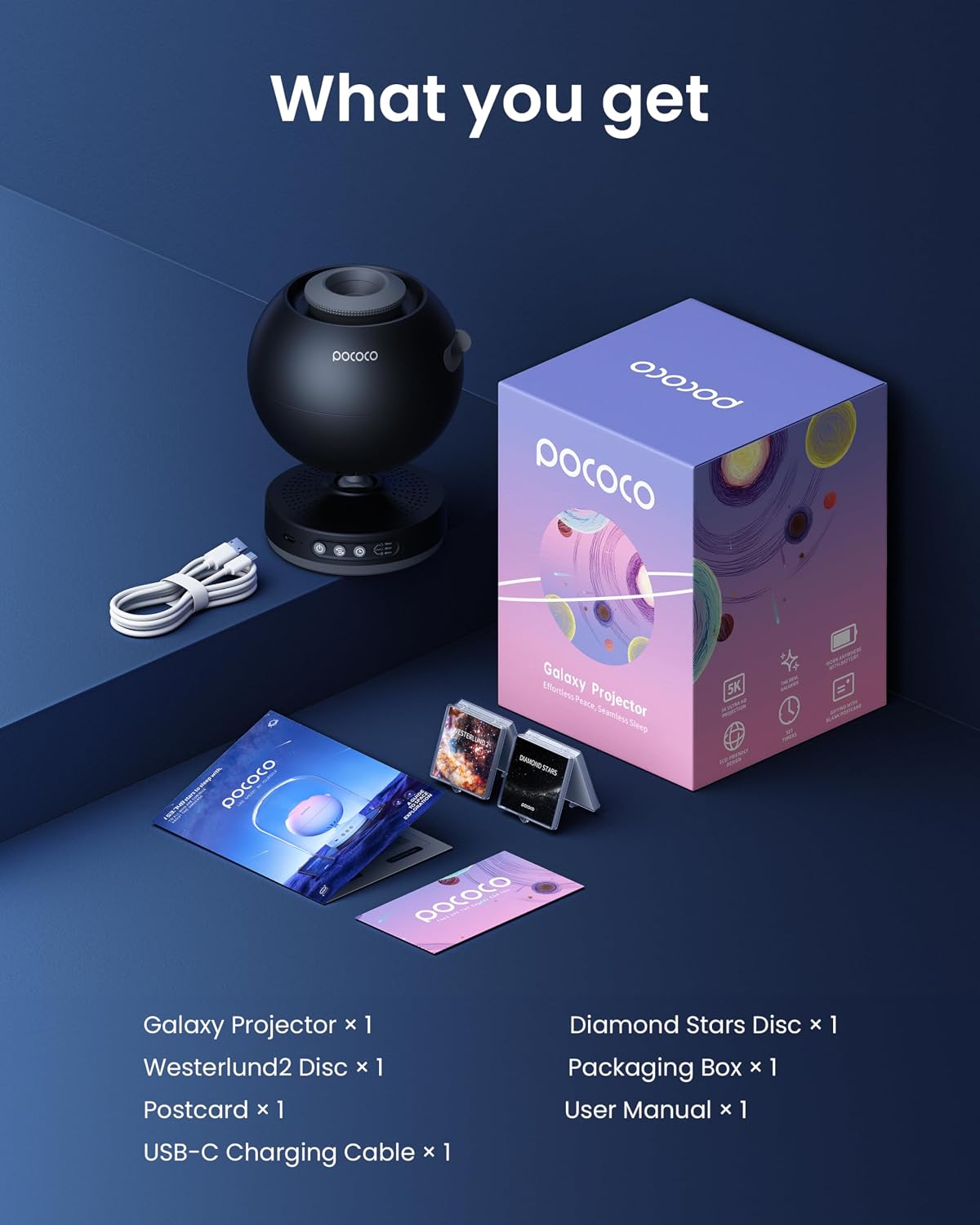POCOCO Galaxy Star Projector with Replaceable Optical Discs