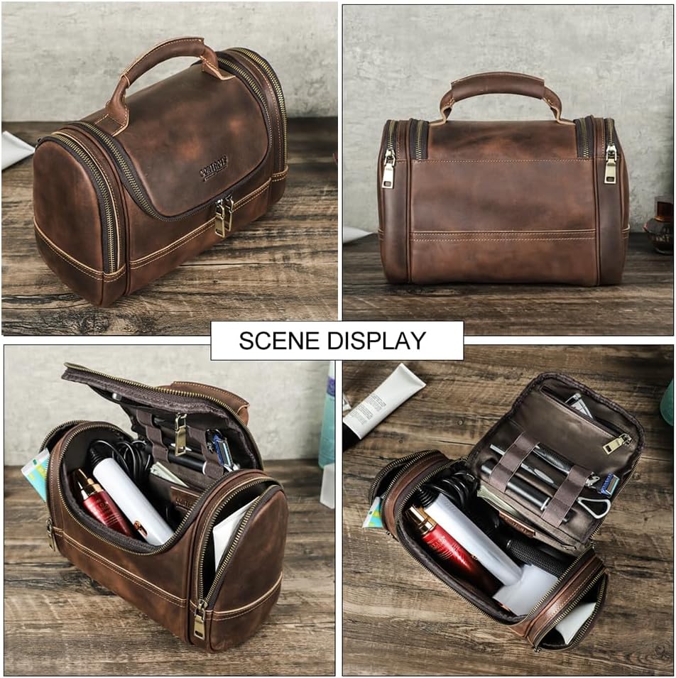 Ridgeway™ Full-Grain Leather Dopp Kit — Dark Coffee Vintage