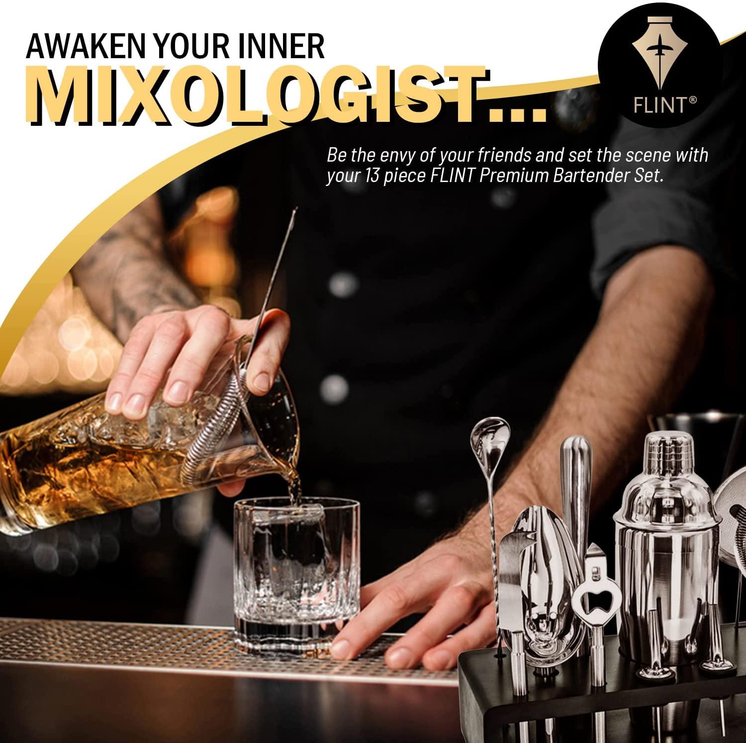 13-Piece Cocktail Bar Set — Stainless Steel Bartender Kit with Recipe Book