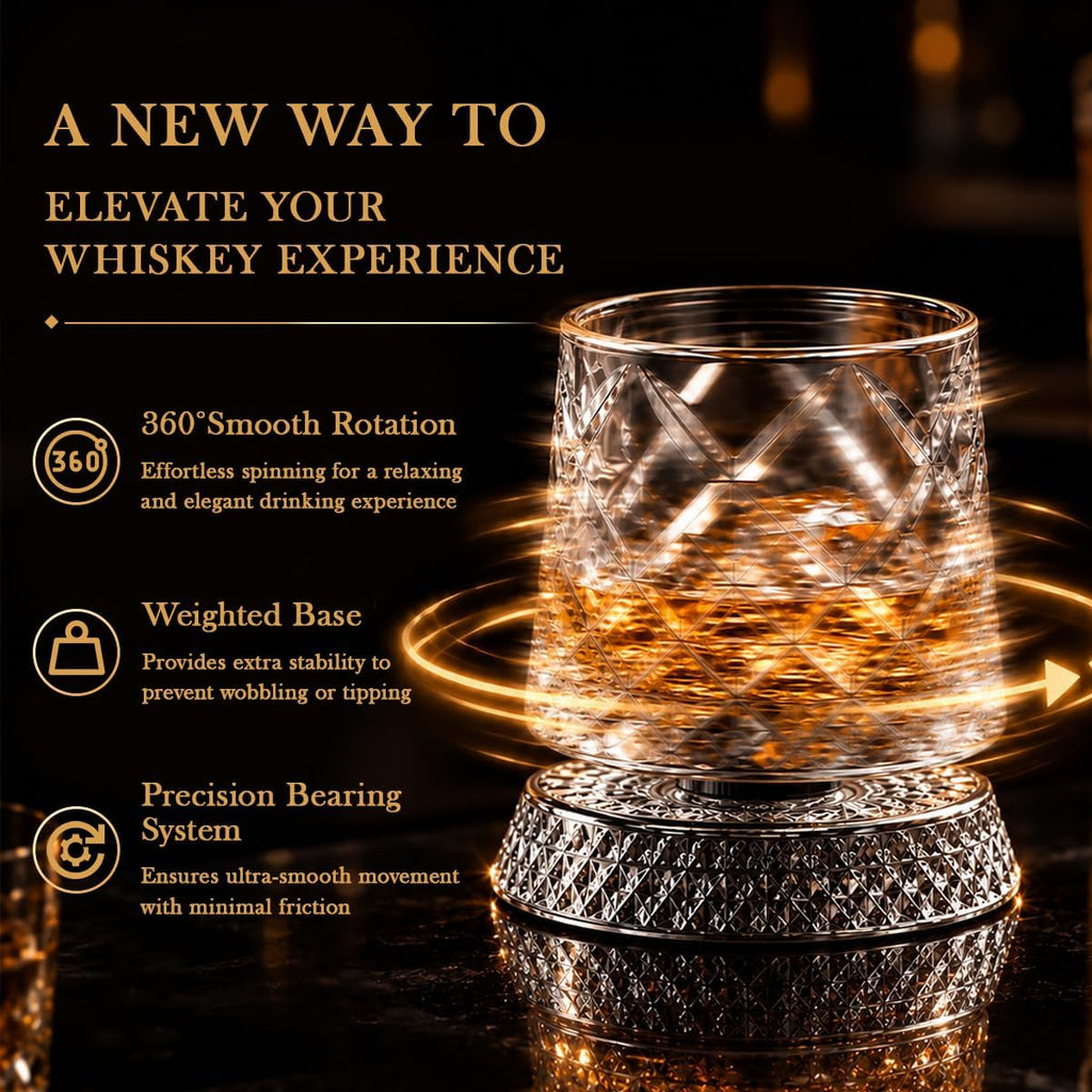 Balvorne™ 360° Spinning Whisky Glasses — Set of 4, Diamond Cut Gift Set