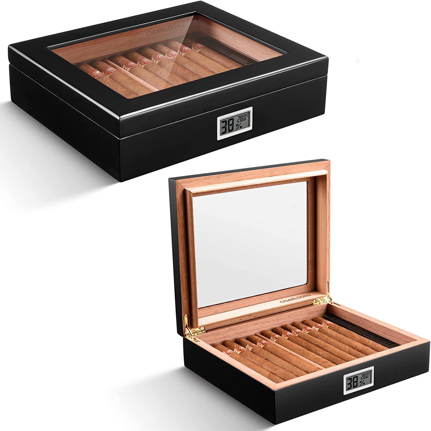 CIGARLOONG Cigar Humidor Spanish Cedar Desktop Box with Humidifier and