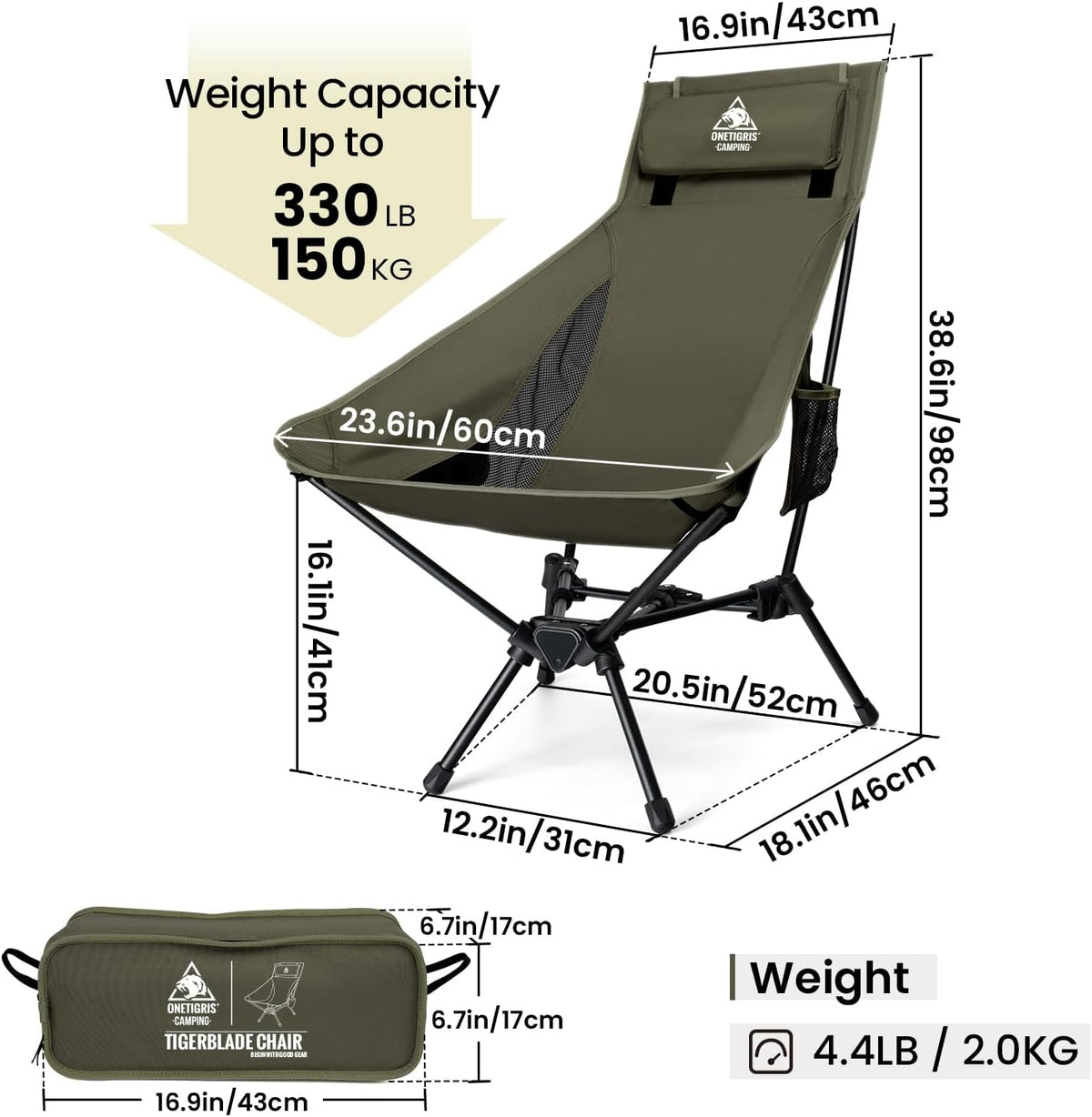 OneTigris Tigerblade High Back Camping Chair with Comfortabl