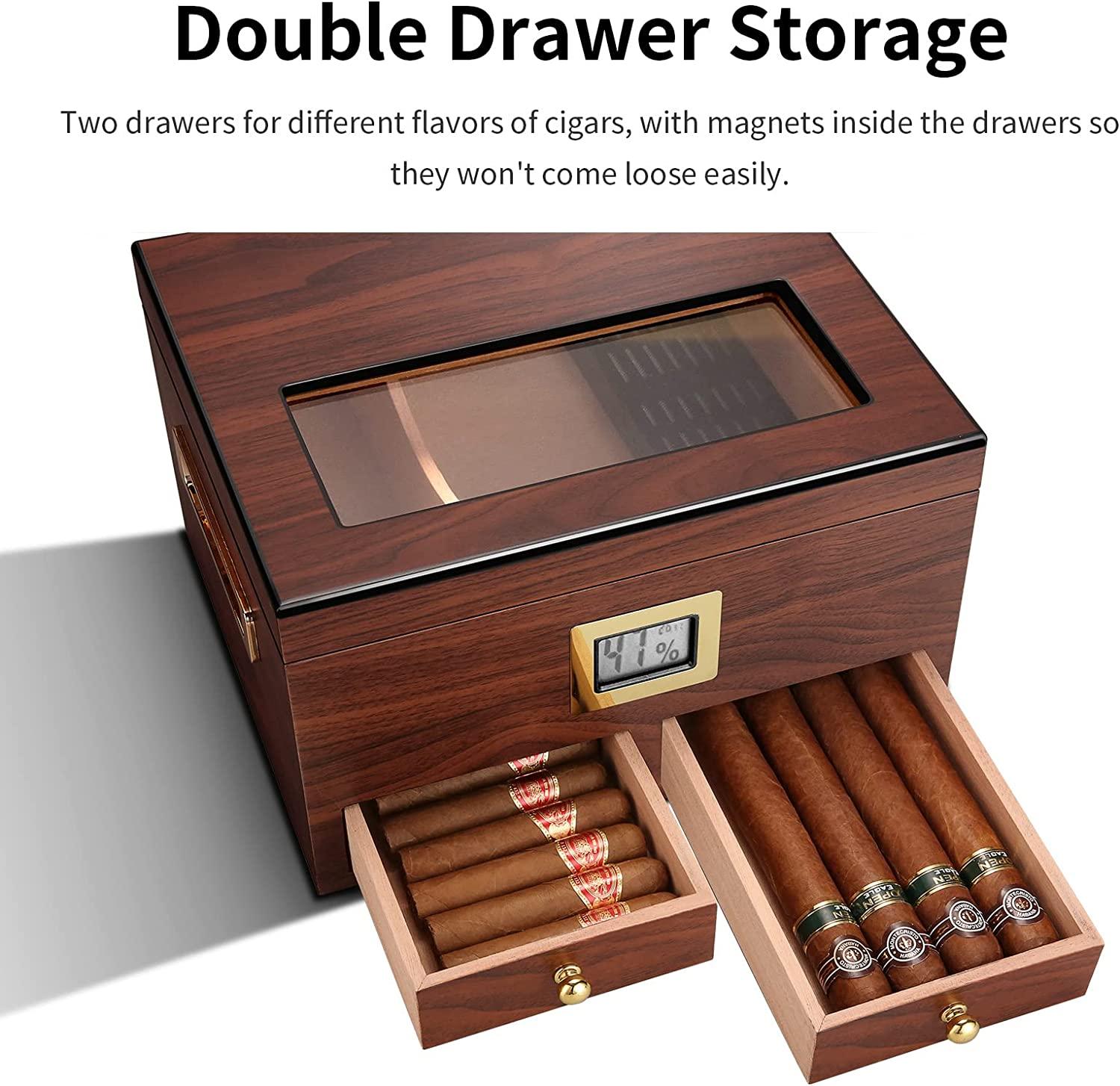 CIGARLOONG Cigar Humidor with Hygrometer and Humidifier Large Capacity