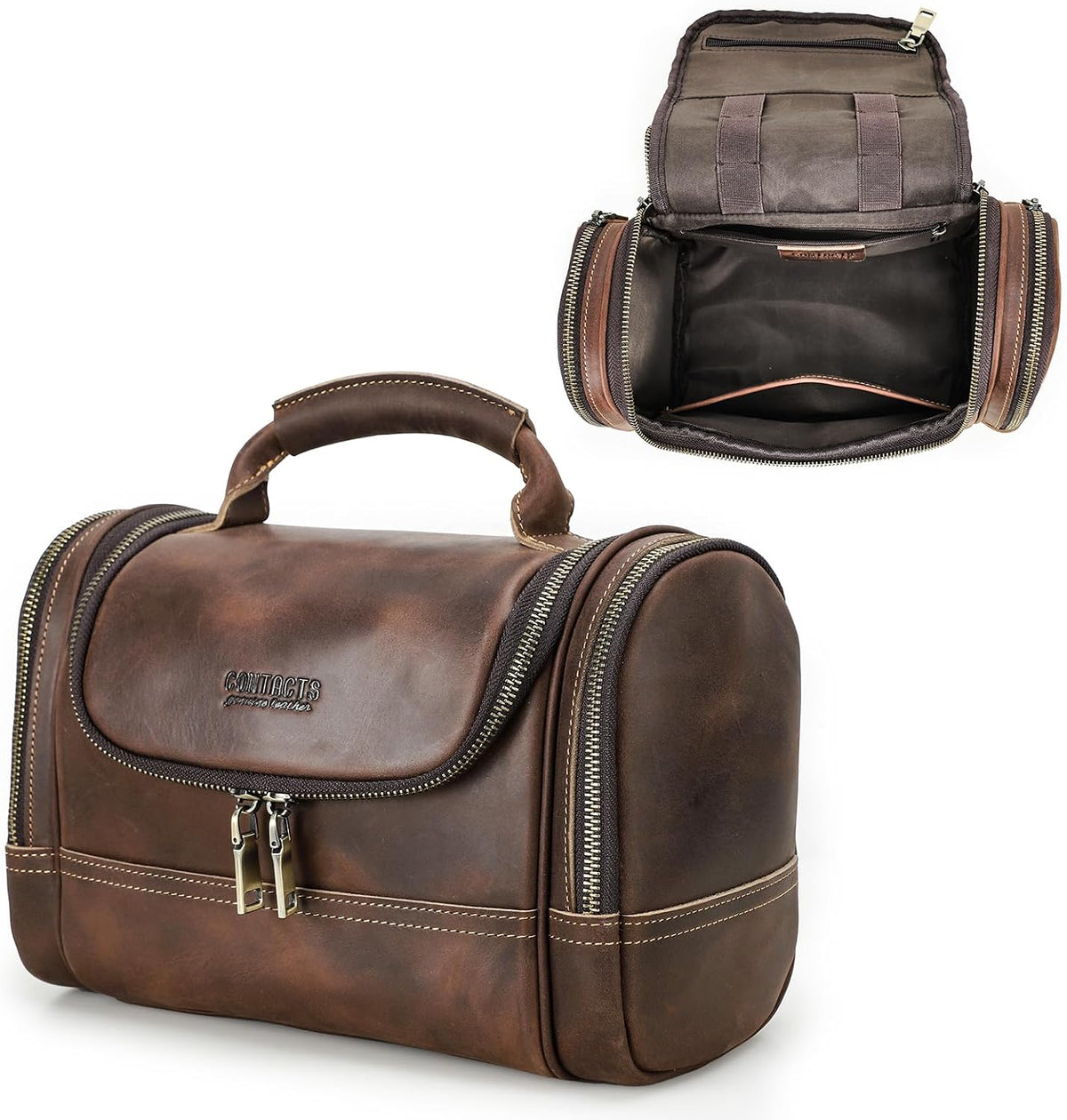 Ridgeway™ Full-Grain Leather Dopp Kit — Dark Coffee Vintage