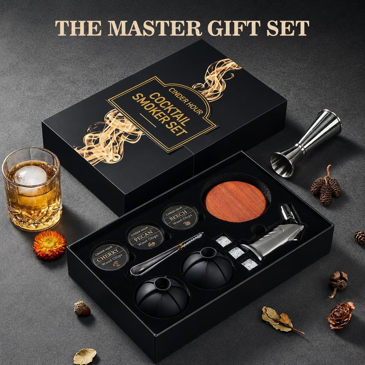 Emberton™ Whisky Smoker Gift Box — Torch, Whisky Stones & Ice Ball Moulds