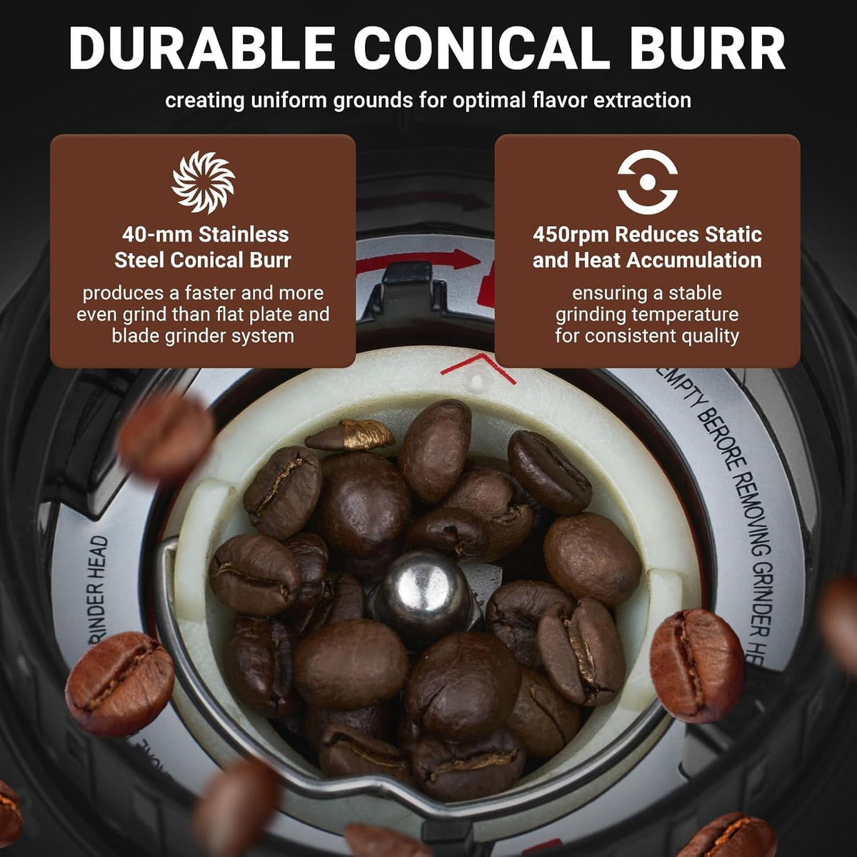 AMZCHEF Conical Burr Electric Coffee Grinder