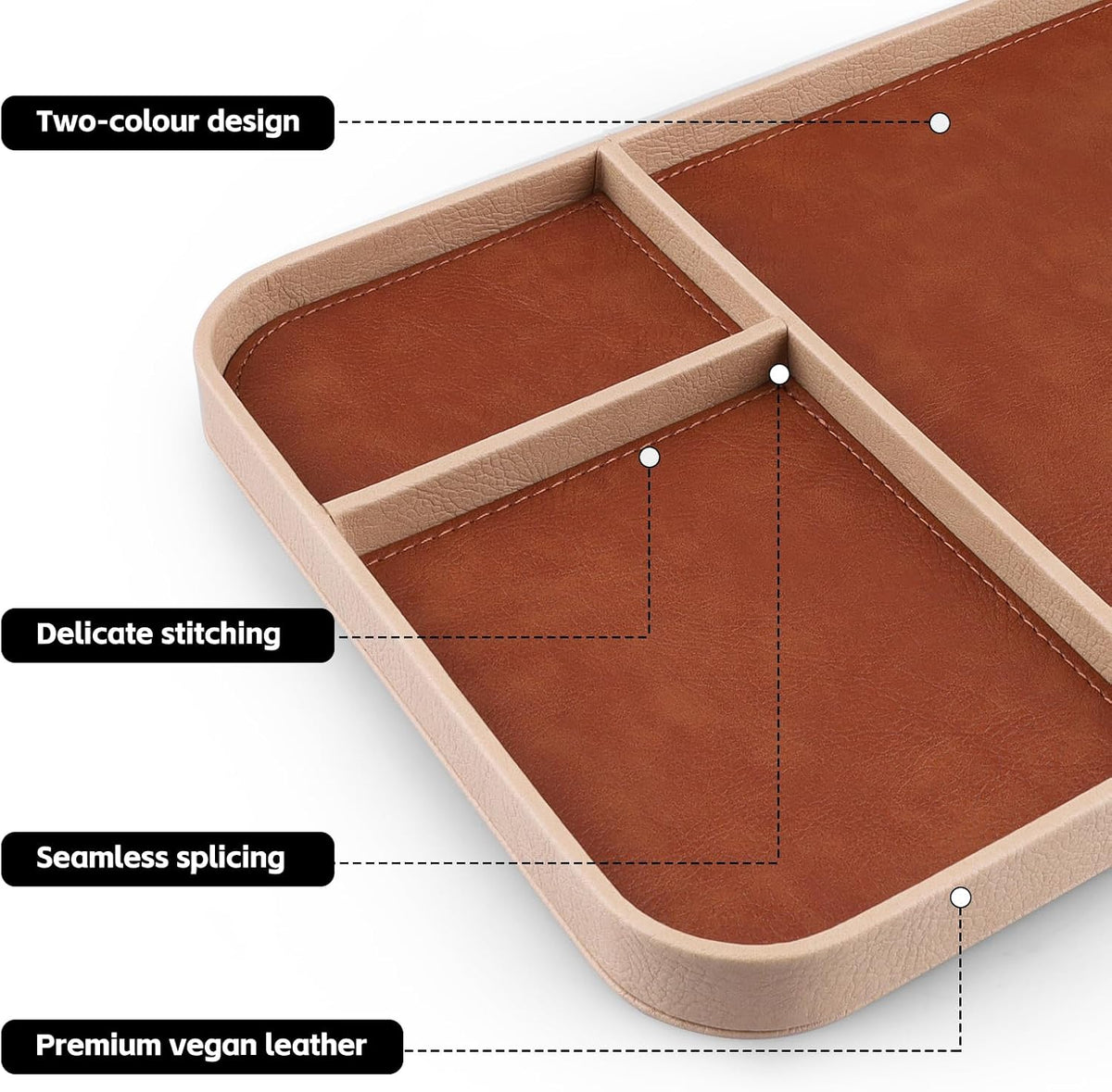 Norwood™ Leather Catch-All Valet Tray — Multi-Compartment