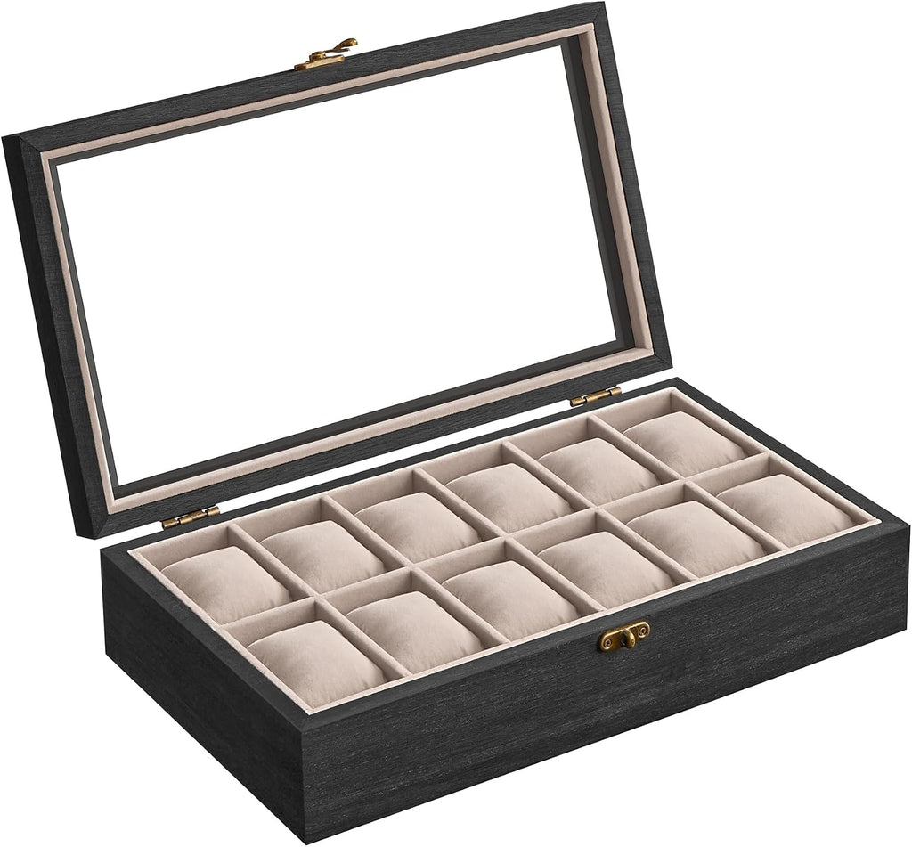 Valcourt™ Solid Wood Watch Box — 12 Slots with Glass Lid