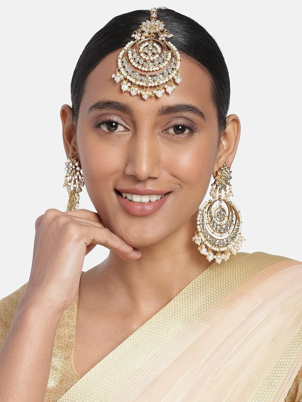 Indian Wedding Kundan Beaded Bridal Long Choker Necklace Earrings with