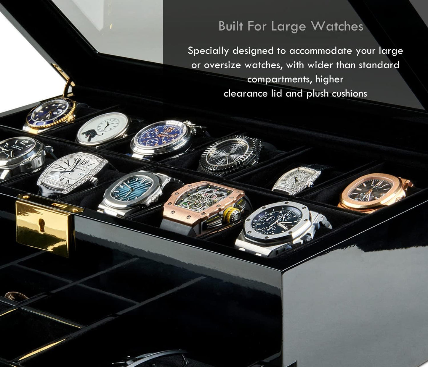 Luxury 12-Slot Watch Box Organizer – Lockable Glass Display Case with Velvet Lining