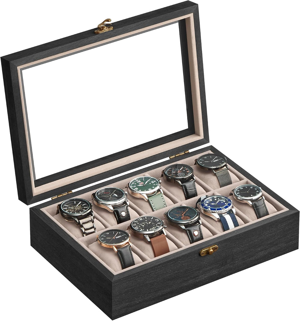 Valcourt™ Solid Wood Watch Box — 12 Slots with Glass Lid