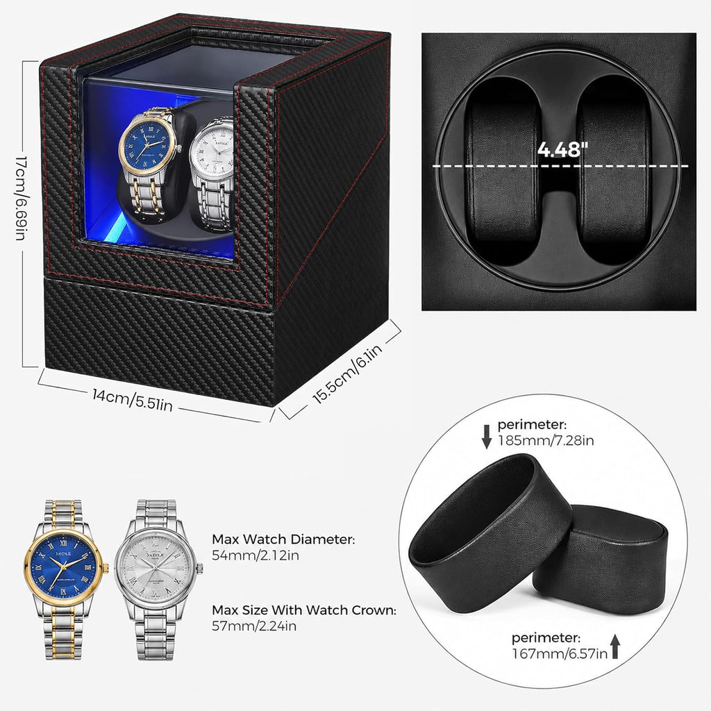 Rotare™ Twin Watch Winder — 5 Modes with Crystal Display Glass