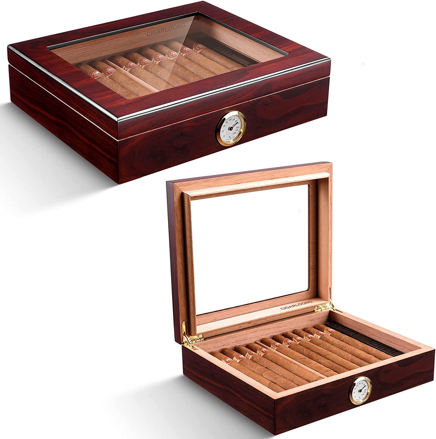 CIGARLOONG Cigar Humidor Spanish Cedar Desktop Box with Humidifier and