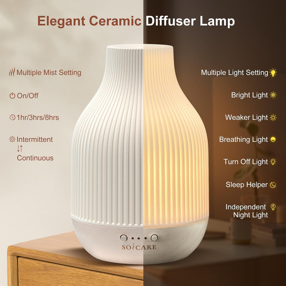Elegant Ceramic Diffuser for Essential Oils with Solid Wood 