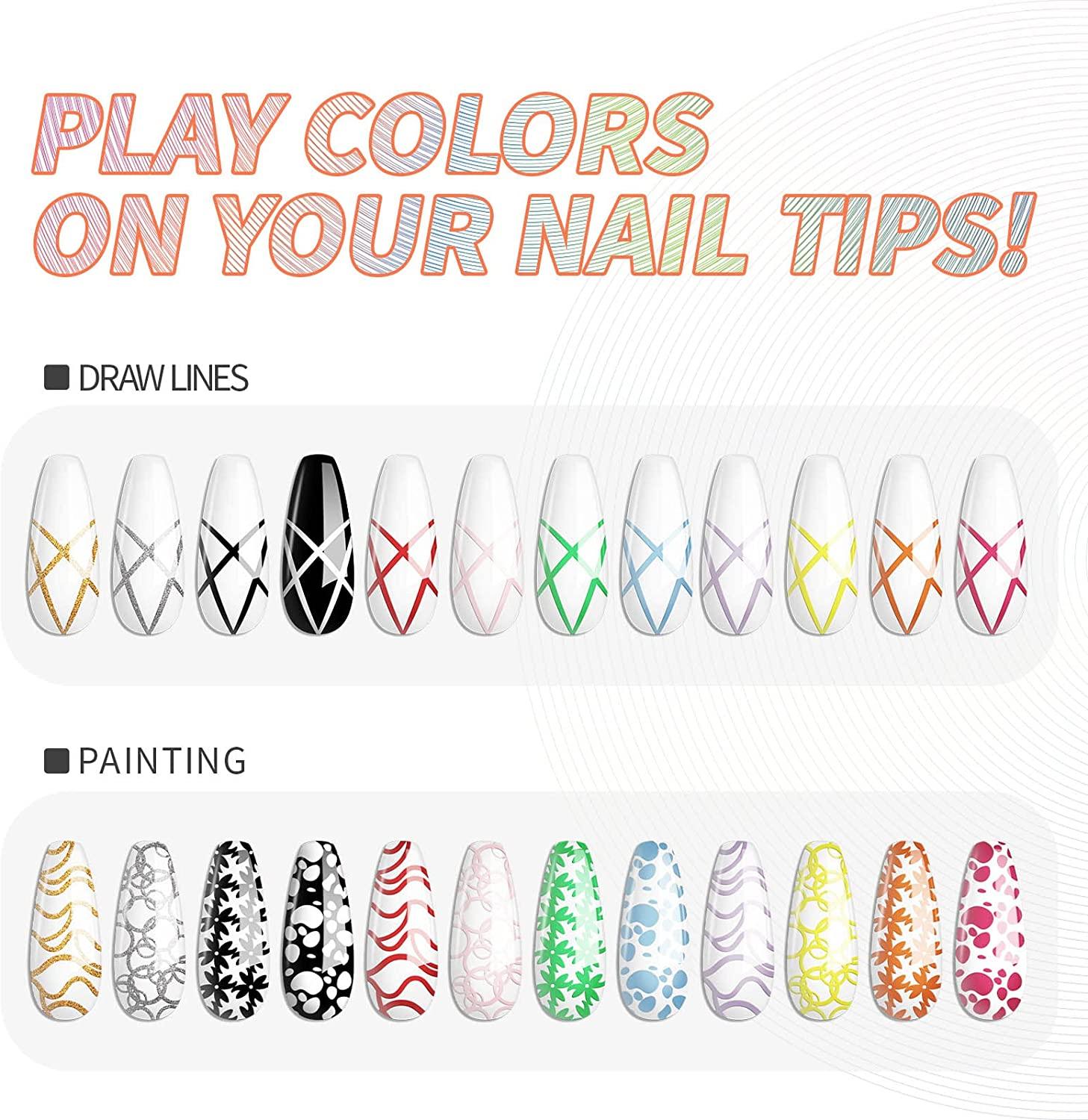 Kredioo Gel Nail Polish Liner Nail Art 12 Colors Painted Gels Kit Neon