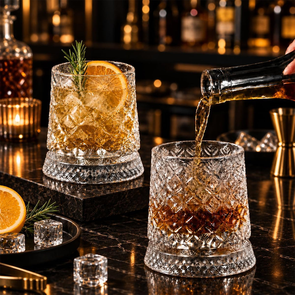 Balvorne™ 360° Spinning Whisky Glasses — Set of 4, Diamond Cut Gift Set