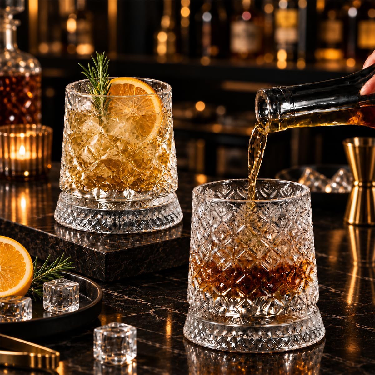 Balvorne™ 360° Spinning Whisky Glasses — Set of 4, Diamond Cut Gift Set