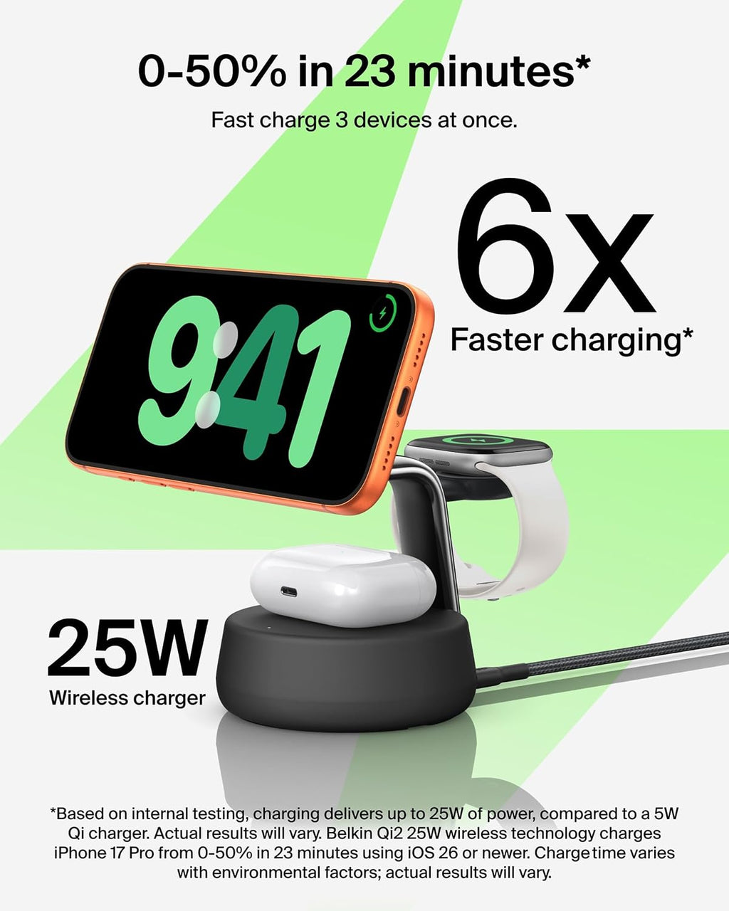 Belkin 3 in 1 Qi2 Wireless Charging Dock Stand 25W Active Co