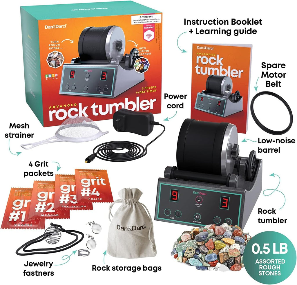 Everything included in the Dan & Darci rock tumbler kit