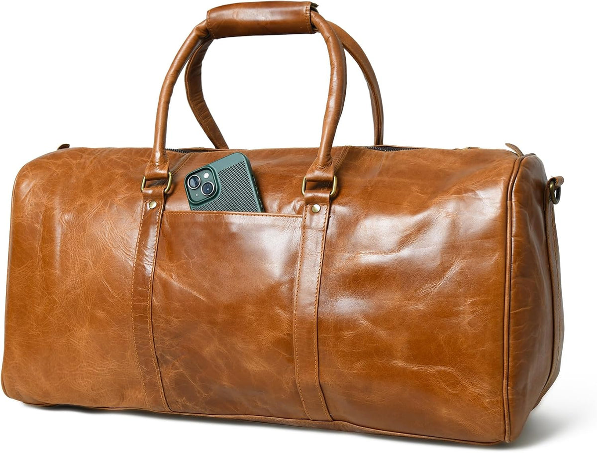 Ashcroft™ Buffalo Leather Weekender Duffle — 21″ Vintage Tan