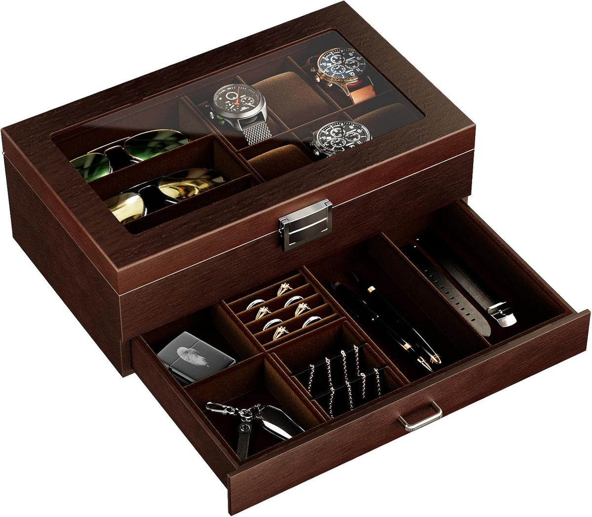 ProCase Lacquered Finish Wooden Men's Jewelry Box