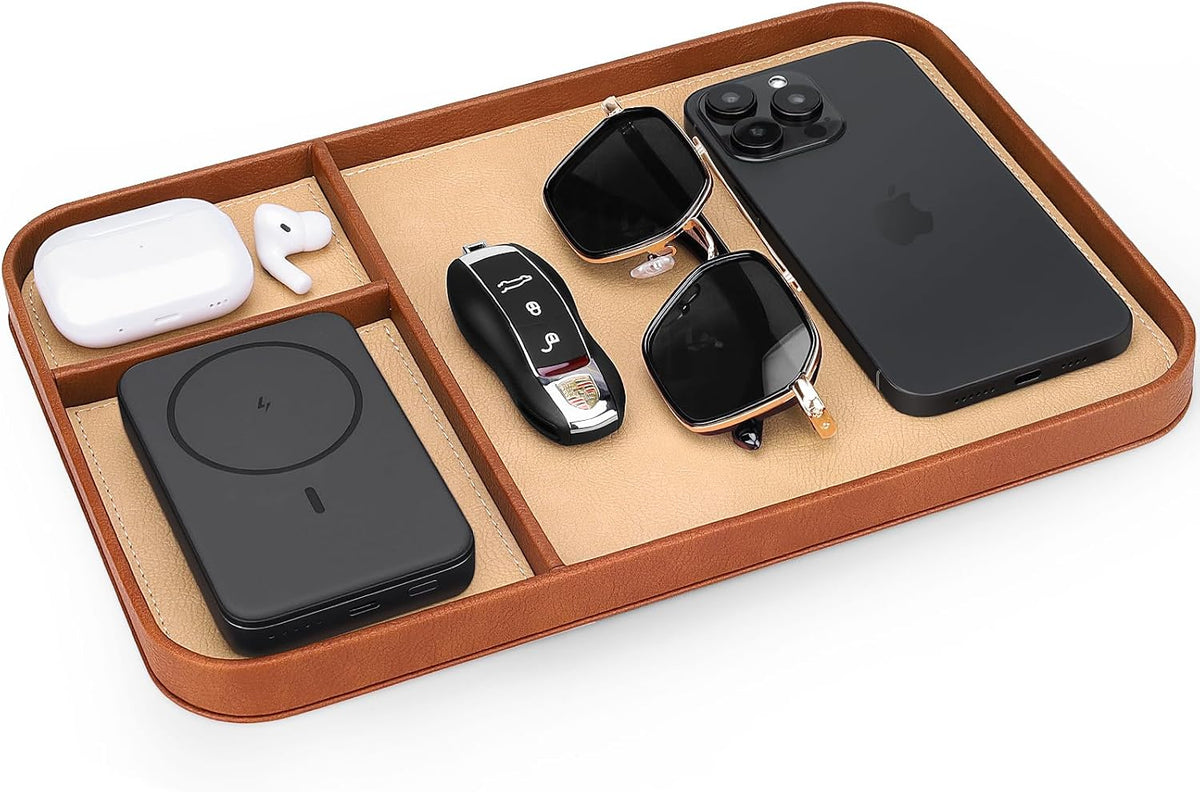 Norwood™ Leather Catch-All Valet Tray — Multi-Compartment