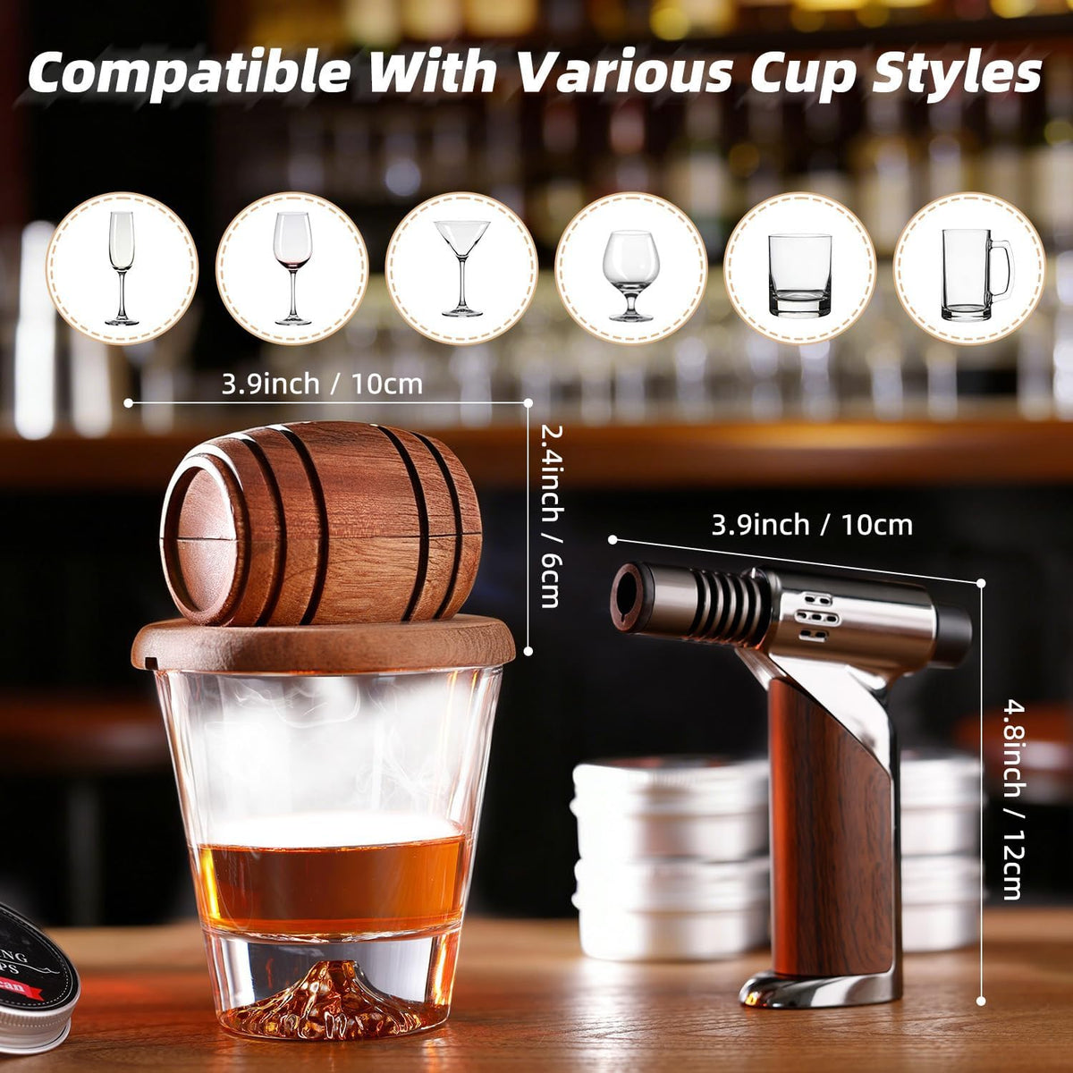 Emberton™ Signature Whisky Smoker Set — 8 Wood Flavours & Smoke Top