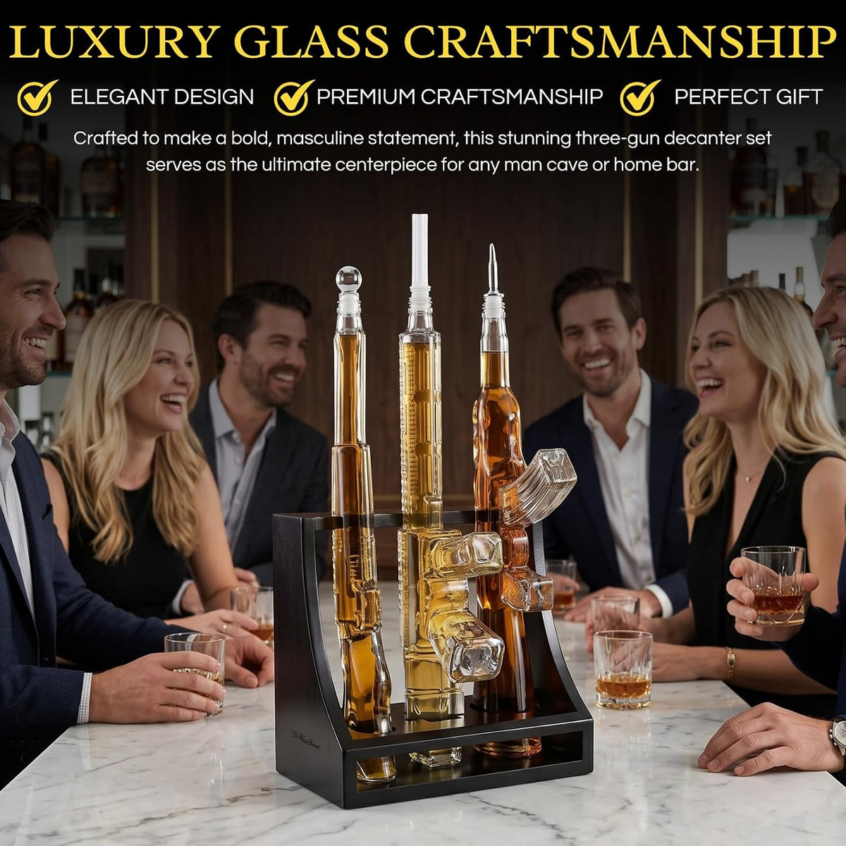 3 Gun Whiskey Decanters Set & Rifle 1000ml - The Wine Savant
