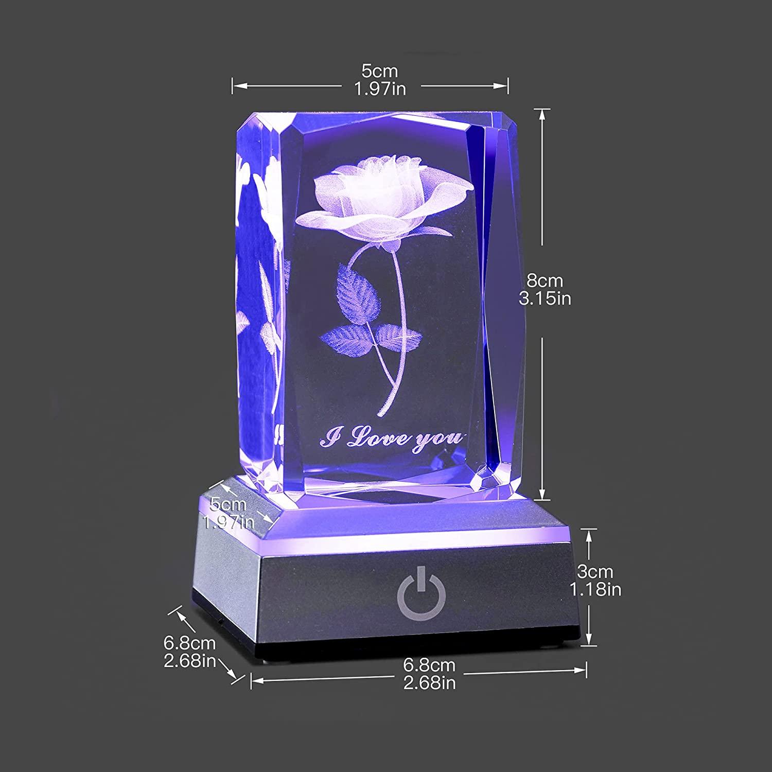hochance 3D Rose Crysatl with LED Display Base