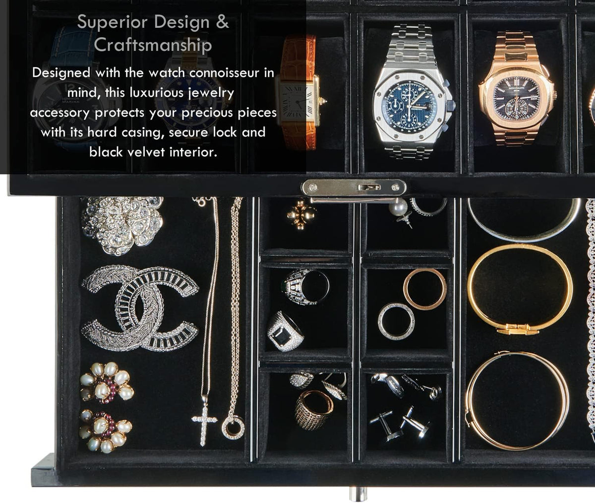 Valcourt™ Carbon 12-Slot Watch Box — Lockable Glass Display
