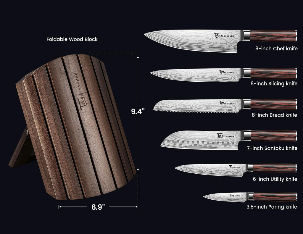 SYOKAMI Knife Set 7 Piece Japanese Style Kitchen Knife Set W