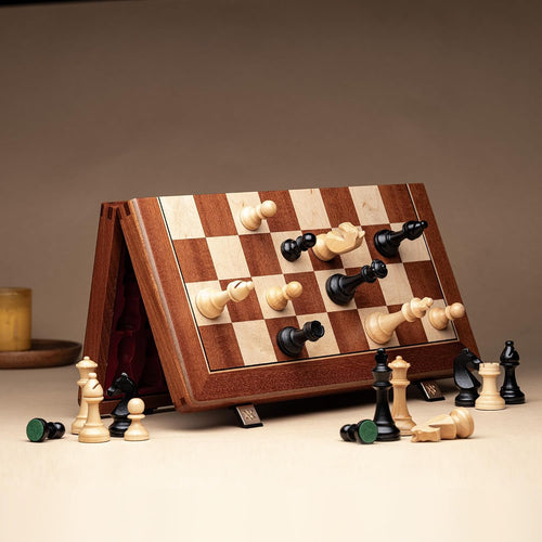 A&A Premium Natural Mahogany Folding Chess Set