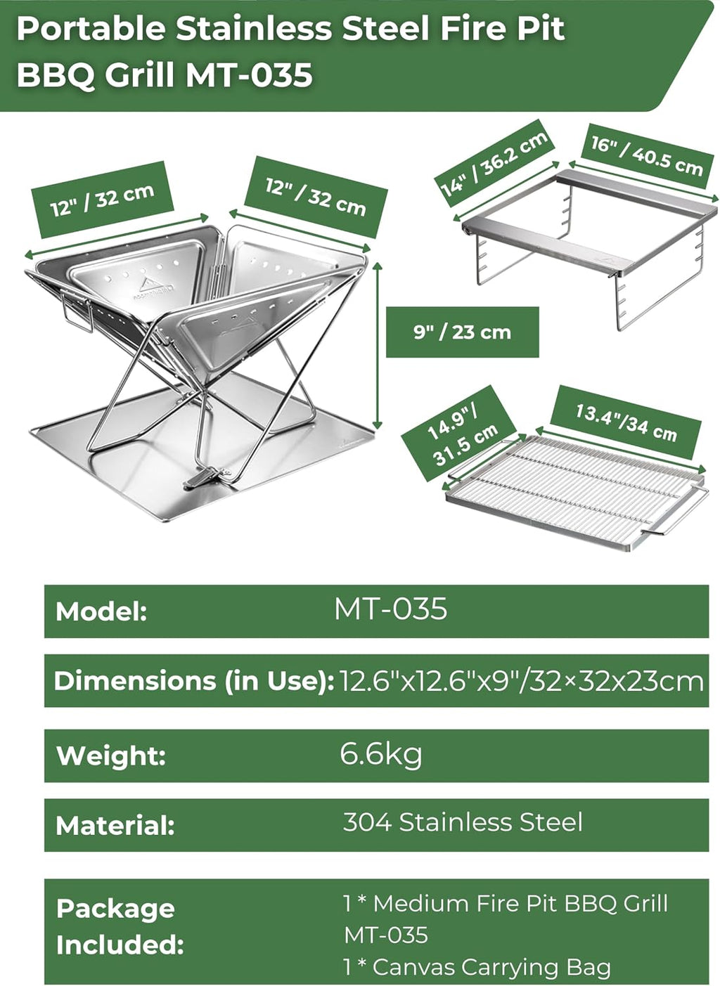 CAMPINGMOON Portable Camping Fire Pit BBQ Grill Outdoor Fire