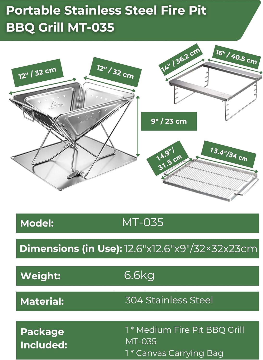 CAMPINGMOON Portable Camping Fire Pit BBQ Grill Outdoor Fire