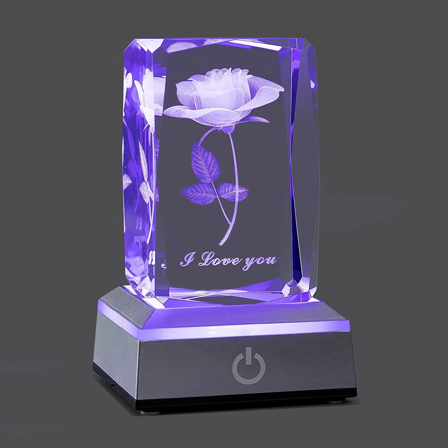 hochance 3D Rose Crysatl with LED Display Base