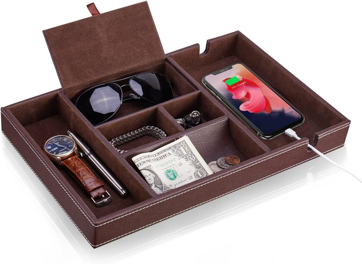 Norwood™ 2-Tier Valet Box with Charging Station — Brown