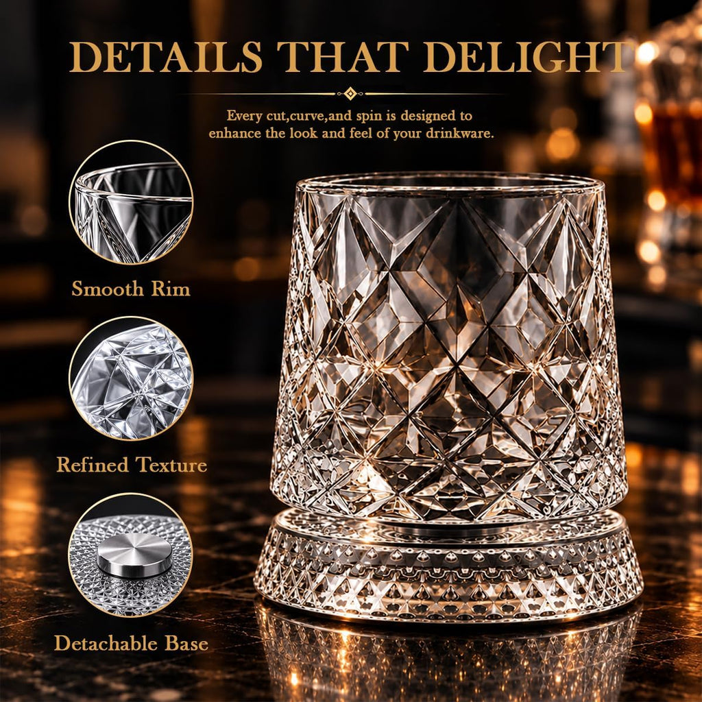 Balvorne™ 360° Spinning Whisky Glasses — Set of 4, Diamond Cut Gift Set