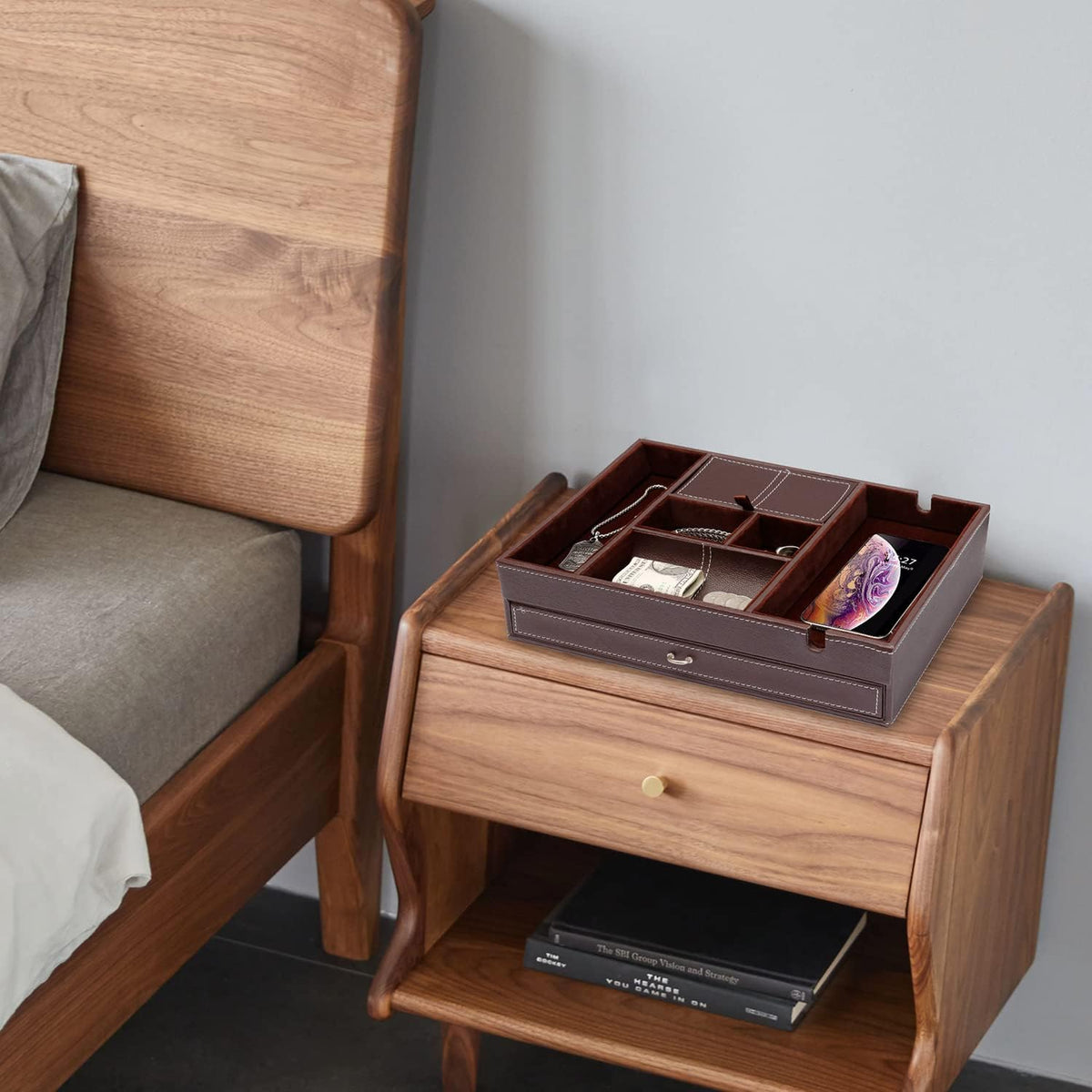 Norwood™ 2-Tier Valet Box with Charging Station — Brown